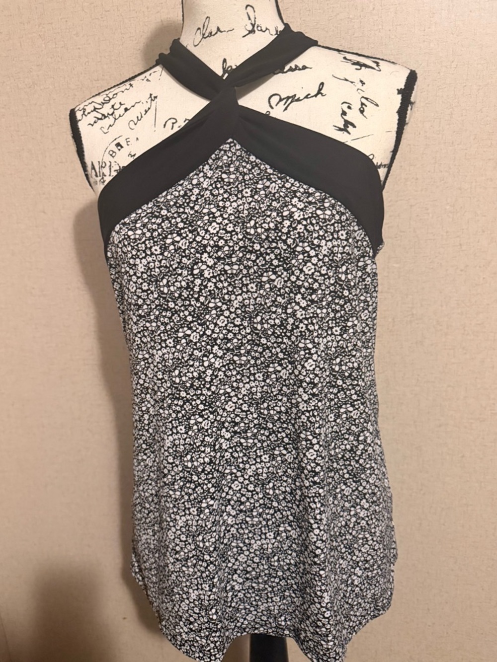 Michael Kors Black & White Floral Halter Camisole